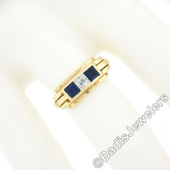 Retro Vintage 14K Yellow Gold Square Step Cut Cha… - image 3