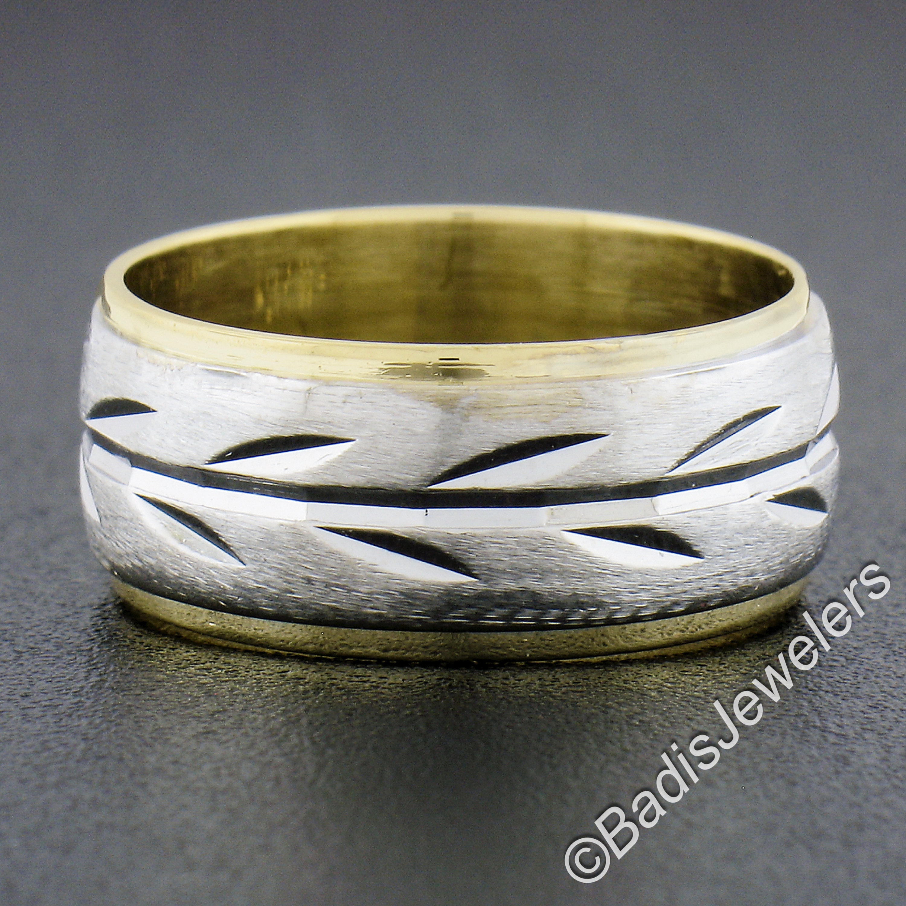 Vintage 14k Two Tone Gold 8.1mm Wide Satin Finish Wheat