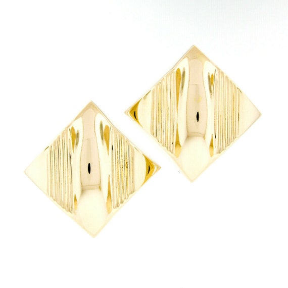 Vintage Large 14K Yellow Gold Puffed Geometric Bu… - image 1