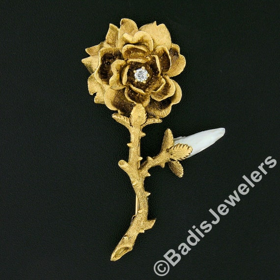 14K Yellow Gold Pearl Cluster Flower Bunch Pin Brooch