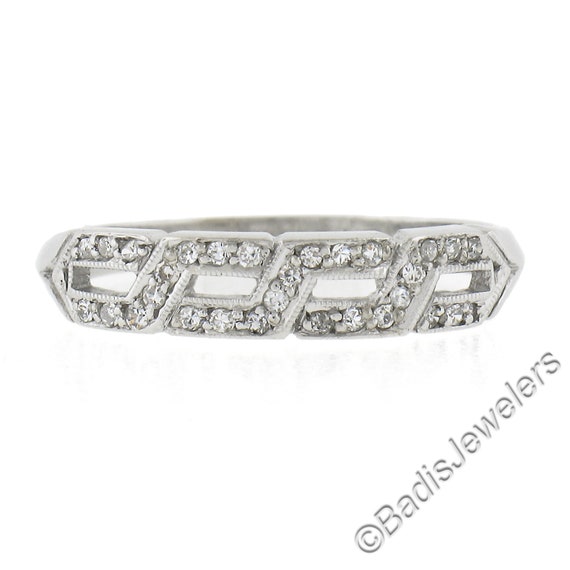 Vintage 14K White Gold Pave Milgrain Diamond Inte… - image 4