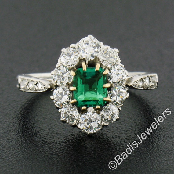 Antique Edwardian French Platinum Emerald Cut Eme… - image 4