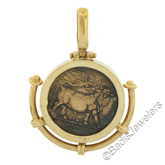 Solid 14k Yellow Gold Ancient Coin w/ Simple Fram… - image 3