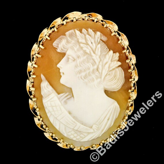 Vintage 14k Yellow Gold Carved Shell Cameo Fancy … - image 2