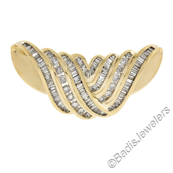 Solid 14K Yellow Gold 3ctw Baguette & Round Cut D… - image 2