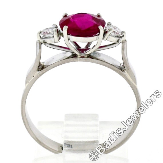 Vintage 18K White Gold Old Cut Red Stone Solitair… - image 2