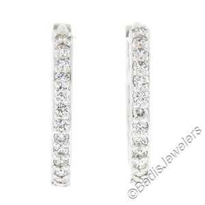 NEW Classic 14k White Gold 0.33ctw Round Brilliant Cut Pave Set Diamond 15.7mm Medium Huggie Hoop Earrings w/ Snap Closure