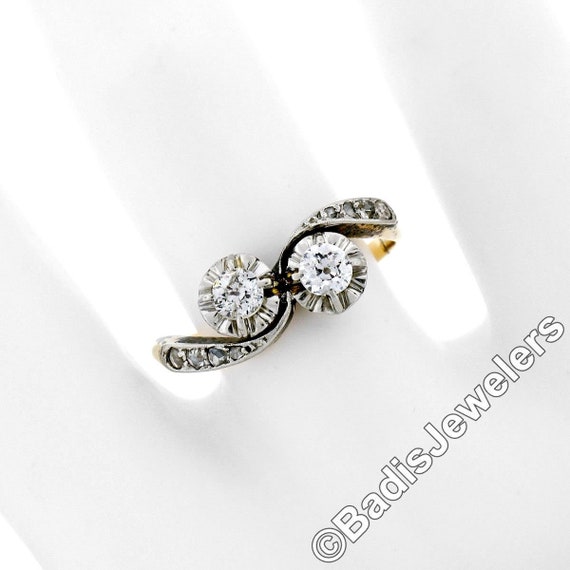 Antique Edwardian 14K Yellow Gold & Platinum Top … - image 3