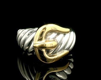 Anello a fascia con cavo David Yurman in argento sterling e oro giallo con dettaglio fibbia