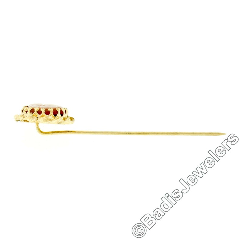 Vintage 14k Yellow Gold Round Flower Carved Cameo /& Twisted Wire Frame Stick Pin