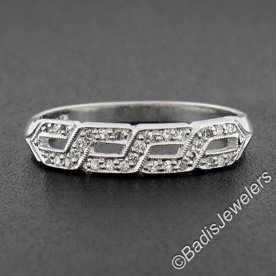 Vintage 14K White Gold Pave Milgrain Diamond Inte… - image 2