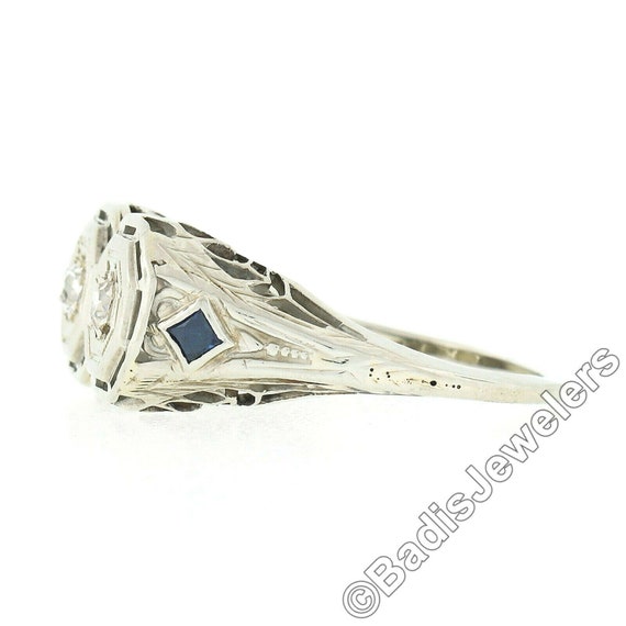 Antique Art Deco 18k White Gold 0.20ctw Dual Old … - image 7