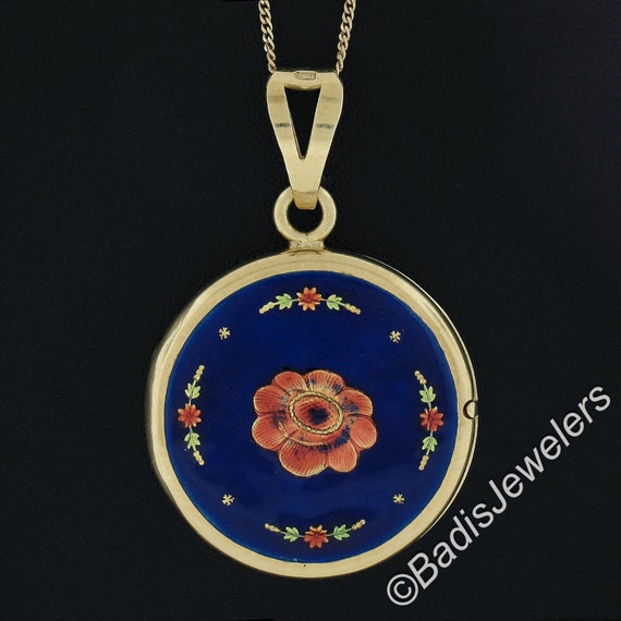 Vintage 18k Yellow Gold Enamel Flower Round Open … - image 3