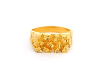 Anello in oro giallo 14k con parte superiore quadrata con taglio a diamante, piccolo anello da mignolo misura 2