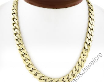 Italian 18k Yellow Gold 9.9mm Wide Curb Link 16" Choker Chain Necklace