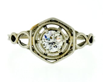 Antique Art Deco 14k White Gold .35ct European Diamond Solitaire Engagement Ring