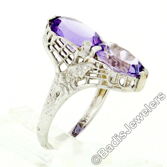 Antique Art Deco 14k White Gold Dual Purple Ameth… - image 5