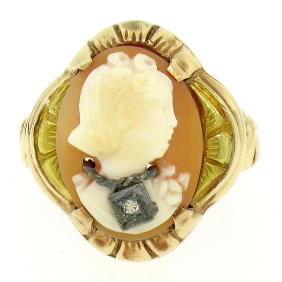 Antique 10k Rose & Green Gold Carved Cameo Old Cu… - image 1