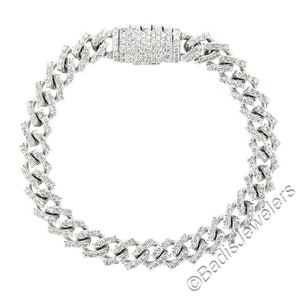Estate Unisex Fancy 14K Oro bianco 5.0ctw rotondo brillante diamante coperto cubano cordolo Link 9mm catena larga bracciale w / chiusura pieghevole