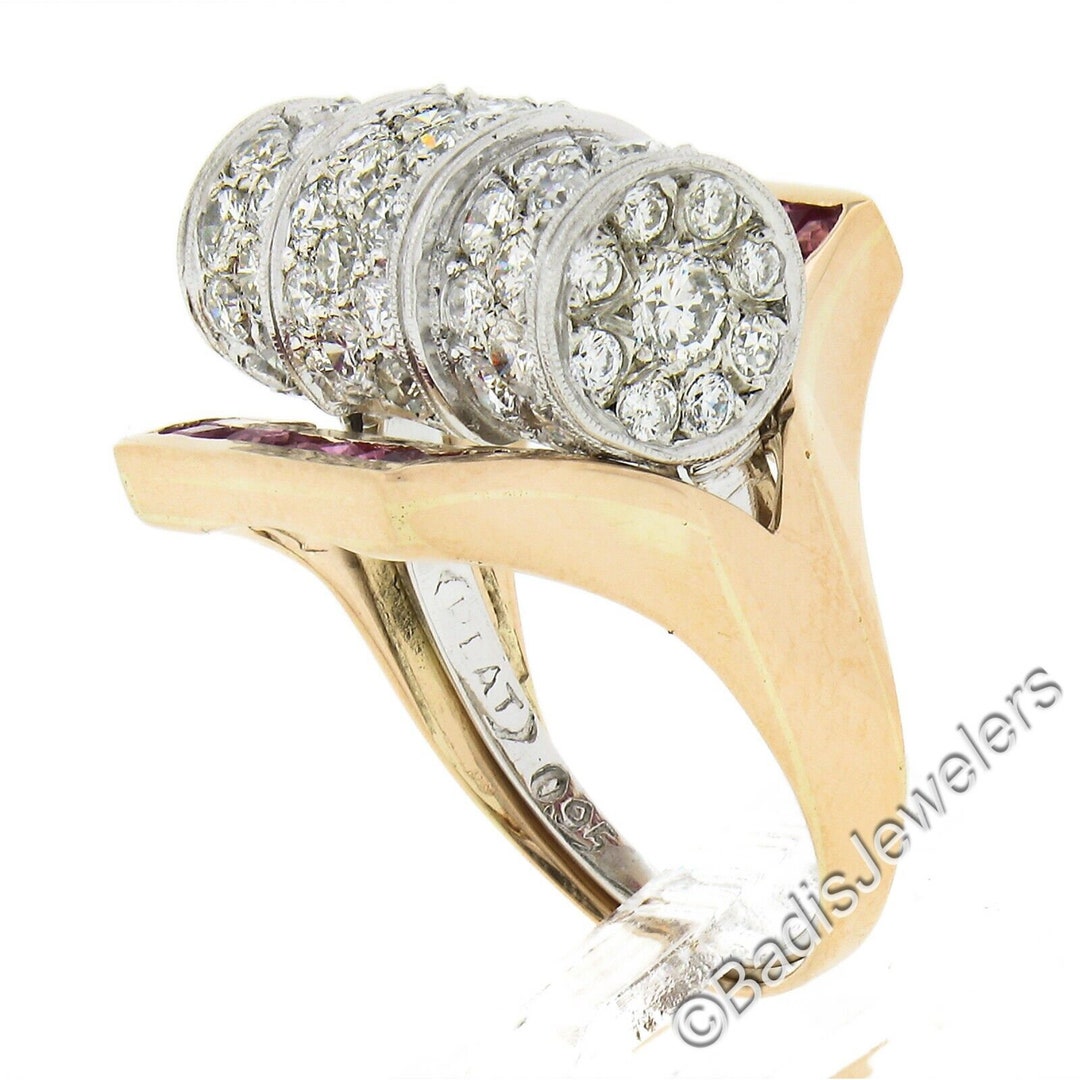 Unique Vintage Retro 14k Rosy Yellow Gold & Platinum 2.75ctw Pave ...