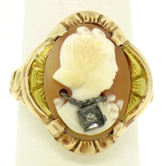 Antique 10k Rose & Green Gold Carved Cameo Old Cu… - image 2