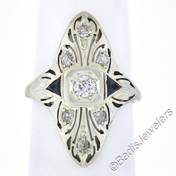 Antique Art Deco 18K White Gold 0.32ctw Diamond &… - image 3