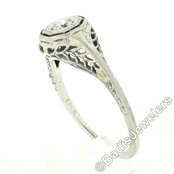 Classic Antique Art Deco 18K White Gold 0.14ctw O… - image 2