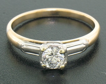 Vintage 14k Two Tone Gold 0.53ct Old European Cut Diamond Solitaire Engagement Ring Size 8.25