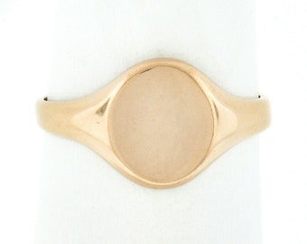 NEW Women's Classic Solid 14K Rose Gold Engraveable Oval Center High Polished Finish Petite Signet Ring