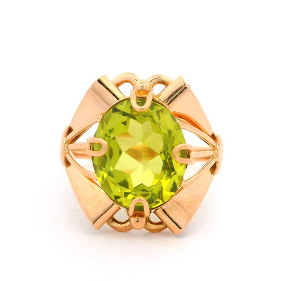 Vintage Retro 14k Rosy Yellow Gold Green Stone Ope