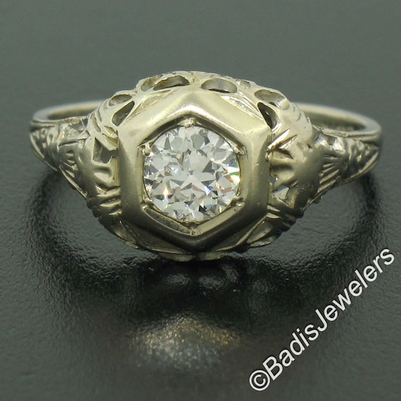 Antique Art Deco Stunning 18K White Gold Etched 0… - image 2