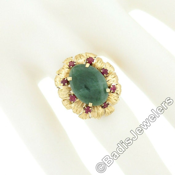 Vintage 14k Yellow Gold Oval Cabochon Jade Solita… - image 3