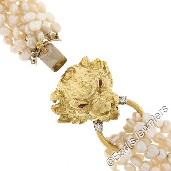 18k Yellow Gold Lion Head Clasp 30" Fresh Water P… - image 6