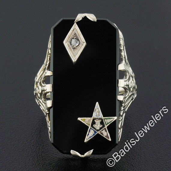 Antique Art Deco 14K White Gold Rectangular Black… - image 3