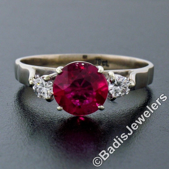 Vintage 18K White Gold Old Cut Red Stone Solitair… - image 3
