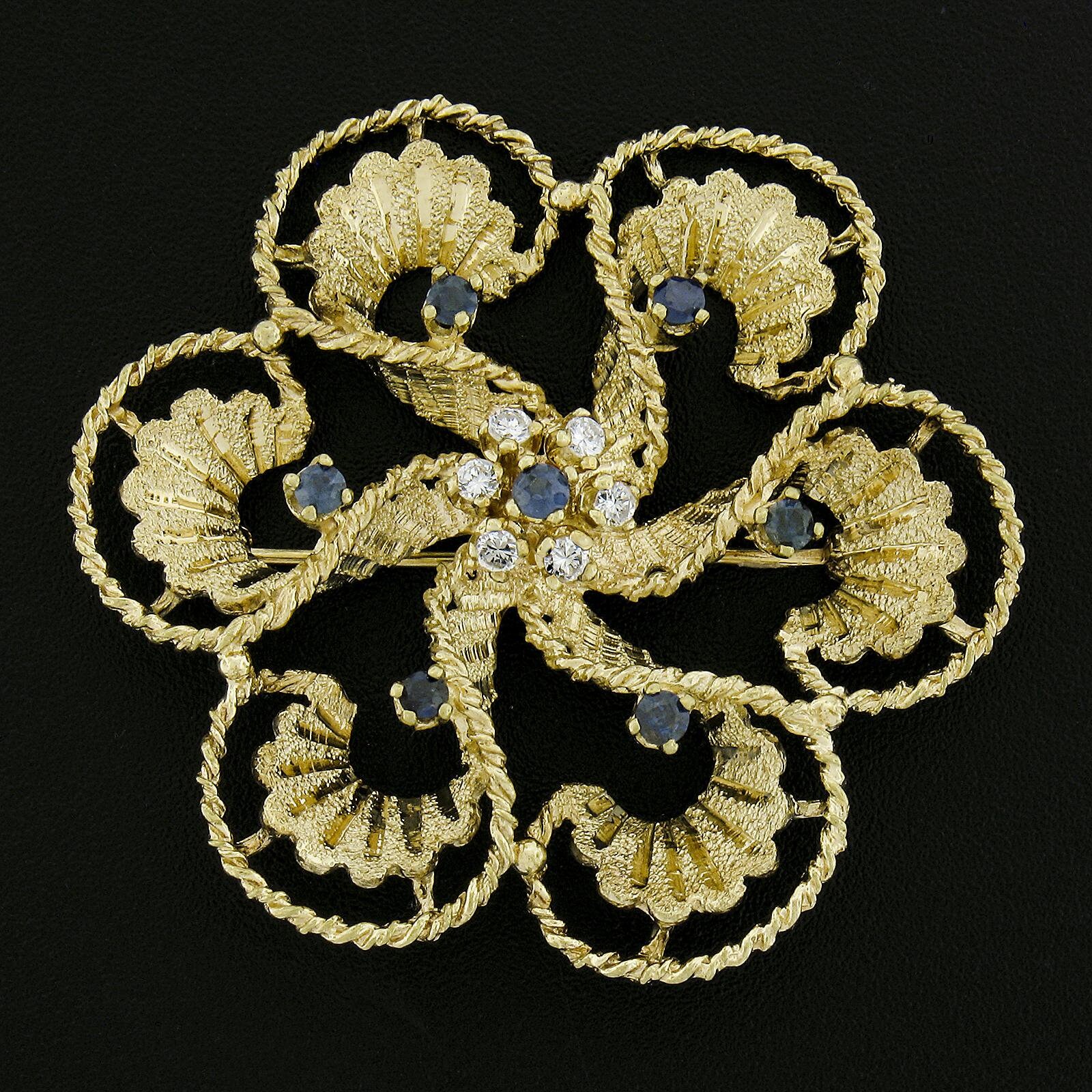 14k Yellow Gold 0.73ctw Sapphire & Diamond Textured Detailed 14k Yellow Gold 0.73ctw Sapphire & Diamond Textured Detailed