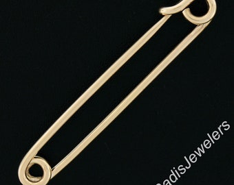 Vintage 14k Yellow Gold Plain Open Work Large Safety Bar Pin Brooch