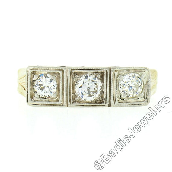 Antique Edwardian 14K Two Tone Gold 0.52ctw Old E… - image 4