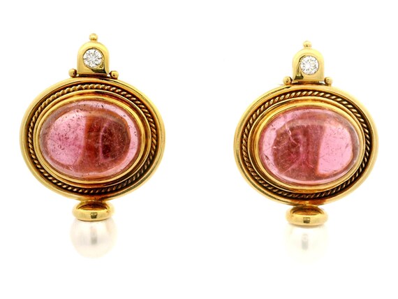 Elizabeth Gage 18k Gold Pink Tourmaline Pearl Diamond Valois Clip on Earrings Etsy Canada