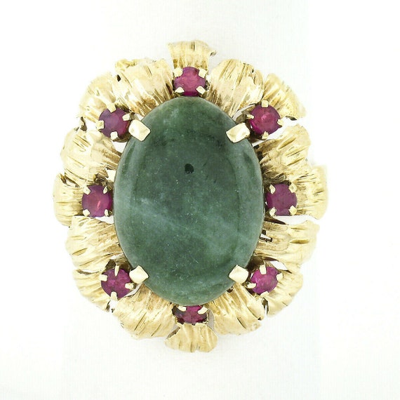 Vintage 14k Yellow Gold Oval Cabochon Jade Solita… - image 1