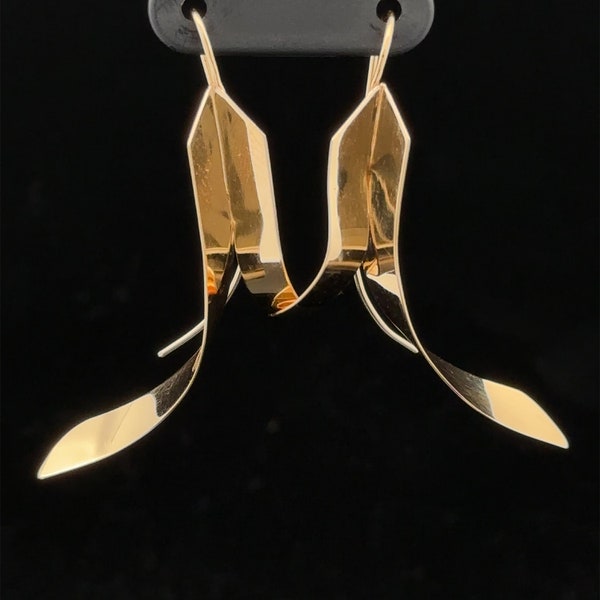 Estate 14k Yellow Gold Polished Flared Ribbon Tail Drop Dangle Earrings