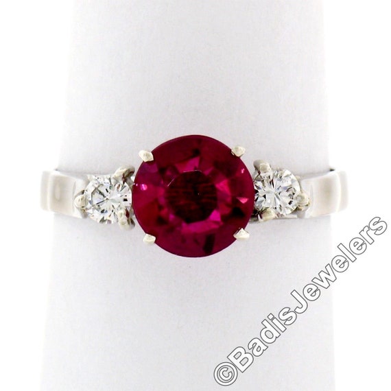 Vintage 18K White Gold Old Cut Red Stone Solitair… - image 4