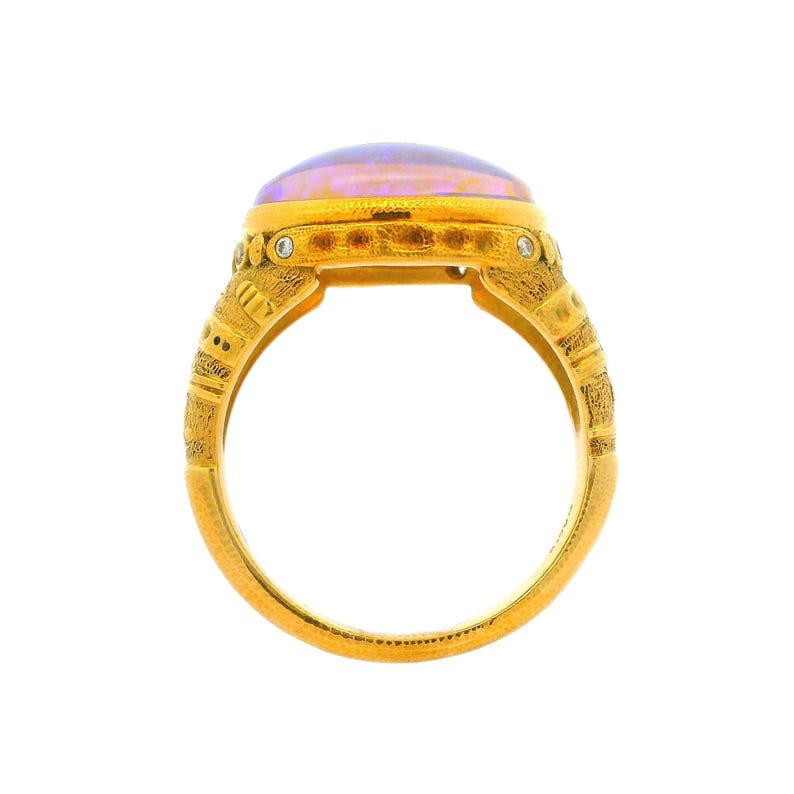 Alex Sepkus 18k Yellow Gold 6.60ct Bezel Opal Diamond Detailed Ring W