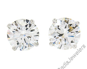 NEW Classic Platinum 3.06ctw GIA Certified Round Brilliant Diamond Martini 4 Prong Stud Earrings with Sturdy Butterfly Closures