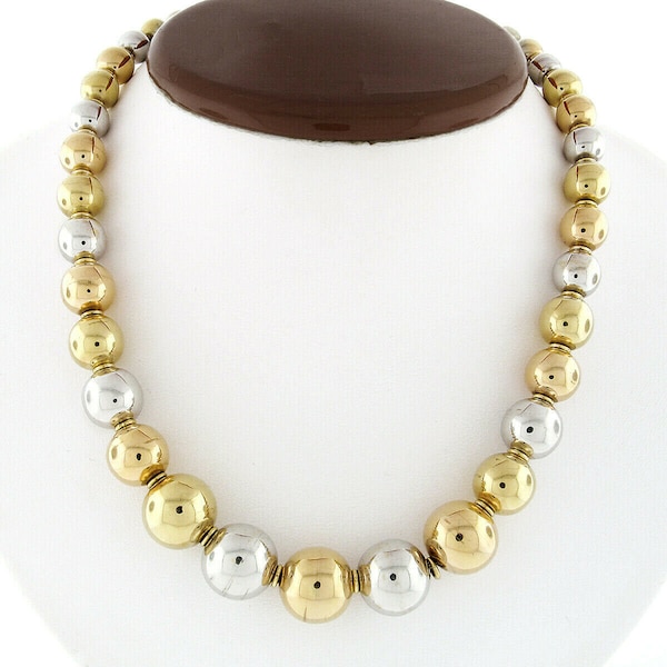 Women’s Solid Moon Cut Bead Chain Necklace 14K Yellow Gold