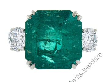 Vintage Platinum 10.31ct AGL Graded Square Colombian Emerald w/ Diamond Statement Cocktail Ring in Excellent Condition!