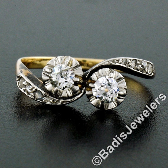 Antique Edwardian 14K Yellow Gold & Platinum Top … - image 2