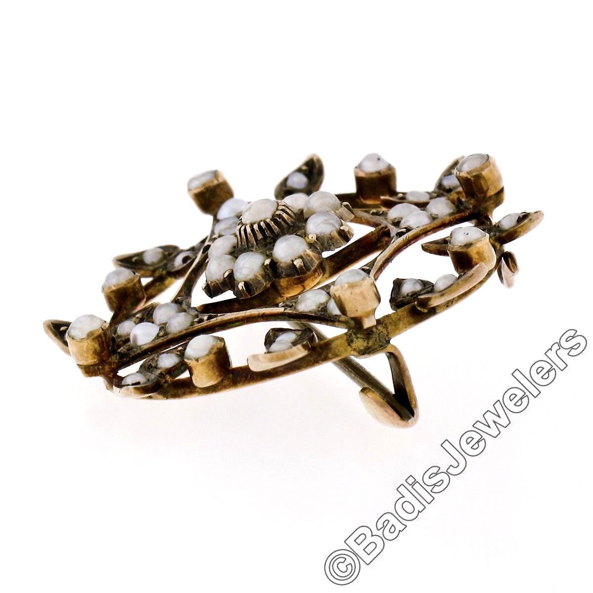 PEARLY GATES - ＮＫ Antique Victorian 14K Yellow Gold Prong & Bezel Seed Pearl