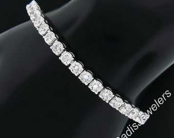 NEW Platinum 10.71ctw 39 Round Brilliant Cut Prong Set Large Diamond Line Tennis Statement Bracelet with Push Clasp