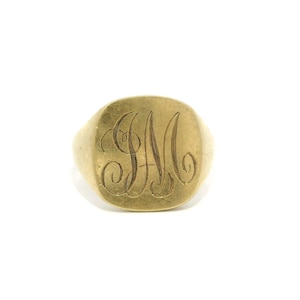 Vintage Handmade Men's 10k Yellow Gold "Gm" Monogramed Signet Ring